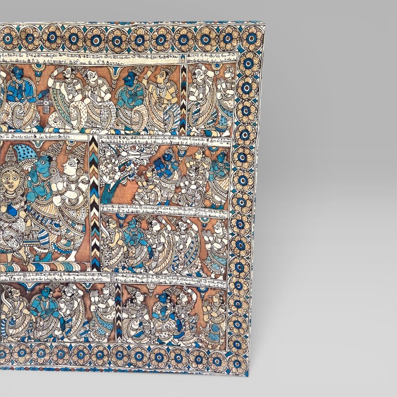 Antique Large Indian Kalamkari Temple Painting Hindu Story Textile Wall Art (2) - Image 3